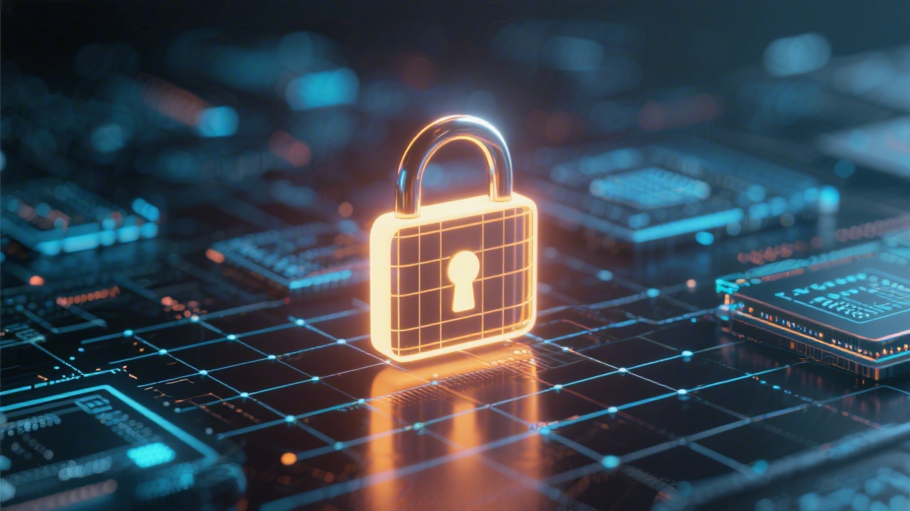 Abstract secure data visualization with glowing lock icon and grid lines, representing privacy protection and responsible data handling.